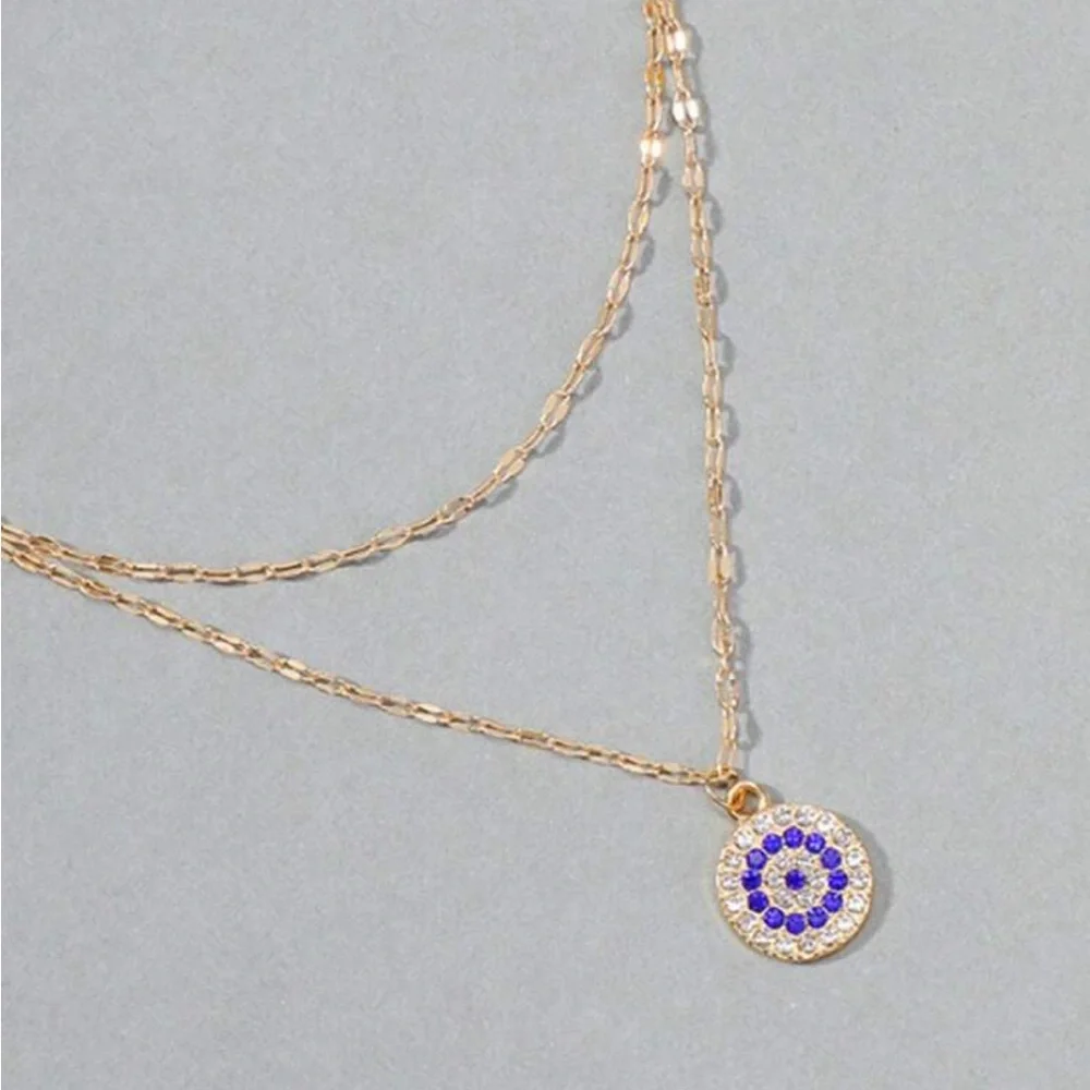 Layered Evil Eye Necklace, Bohemian Necklace